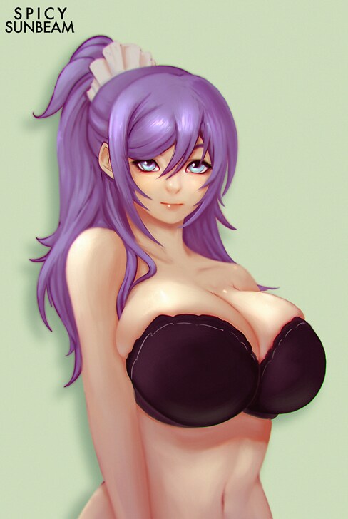 blue_eyes lingerie maid_headdress purple_hair rei_suzukawa smile spicysunbeam