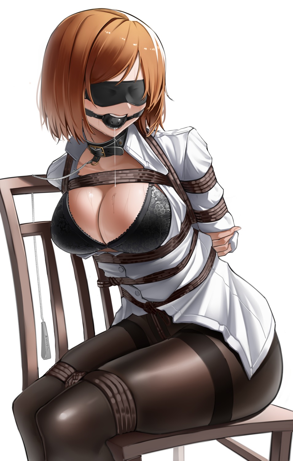 ball_gag big_breasts blindfold bondage bound bra breasts chair chair_bondage cleavage collar drooling female female_only femsub gag gagged harris_hero jujutsu_kaisen kugisaki_nobara large_breasts leash