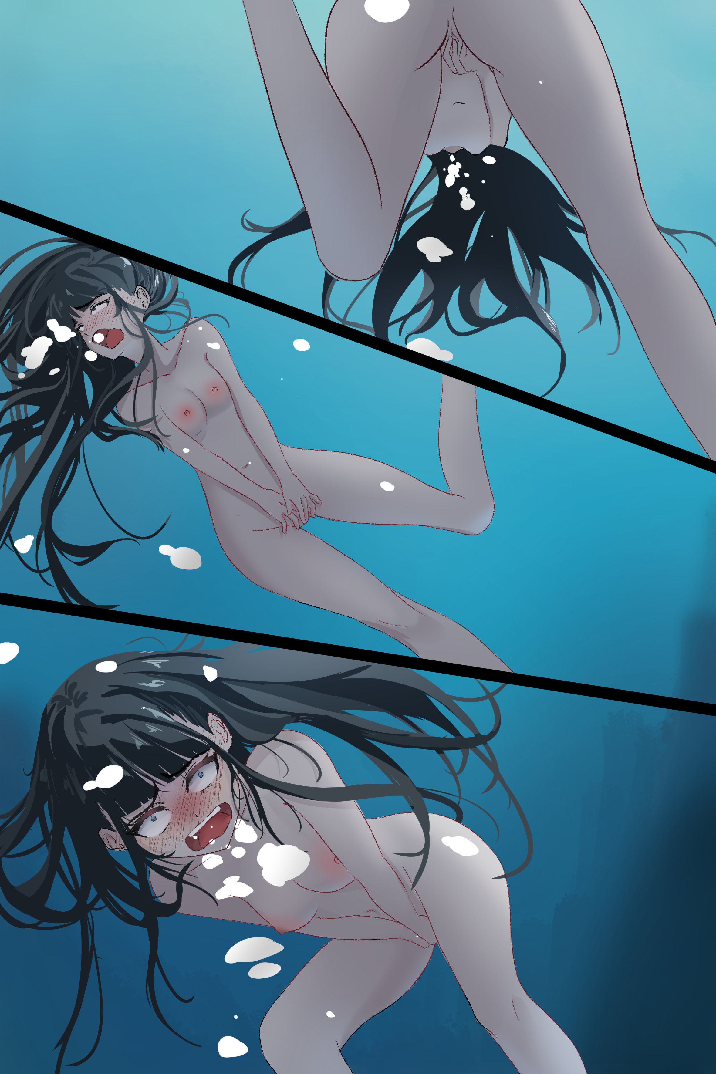 1girls, asphyxiation, drowning, female, female masturbation, fingering, fingering self, imminent death, marima666 (artist), masturbation, nude, nude female, panicking, skinny dipping, underwater