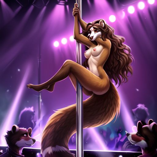 ai_generated anthro female ferret furry naughty_ferrets nightclub nude stripper_pole