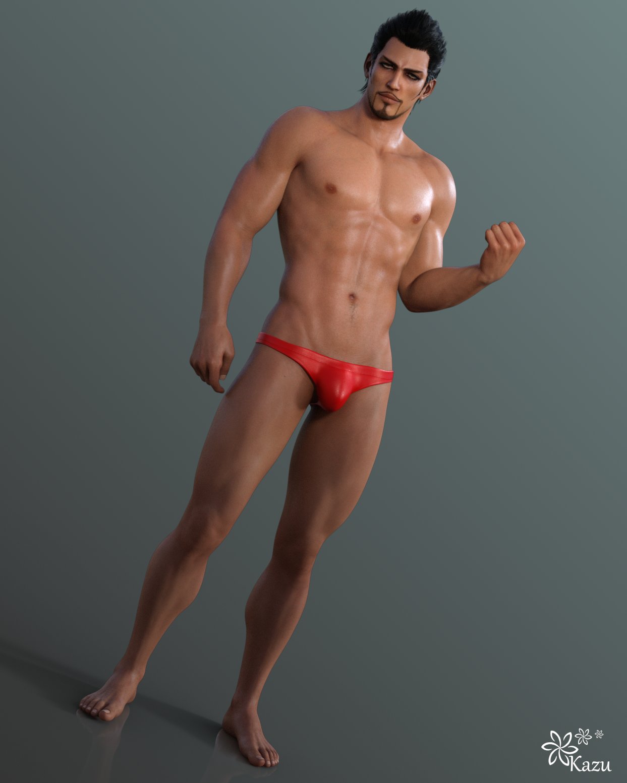 1boy 1human 1male 3d 3d_(artwork) 3d_model black_hair brad_burns brown_eyes italian kazuworks kickboxing lean_body lean_muscle male male_focus male_only masculine red_speedo red_swimsuit scantily_clad skimpy_swimwear solo solo_focus solo_male virtua_fighter