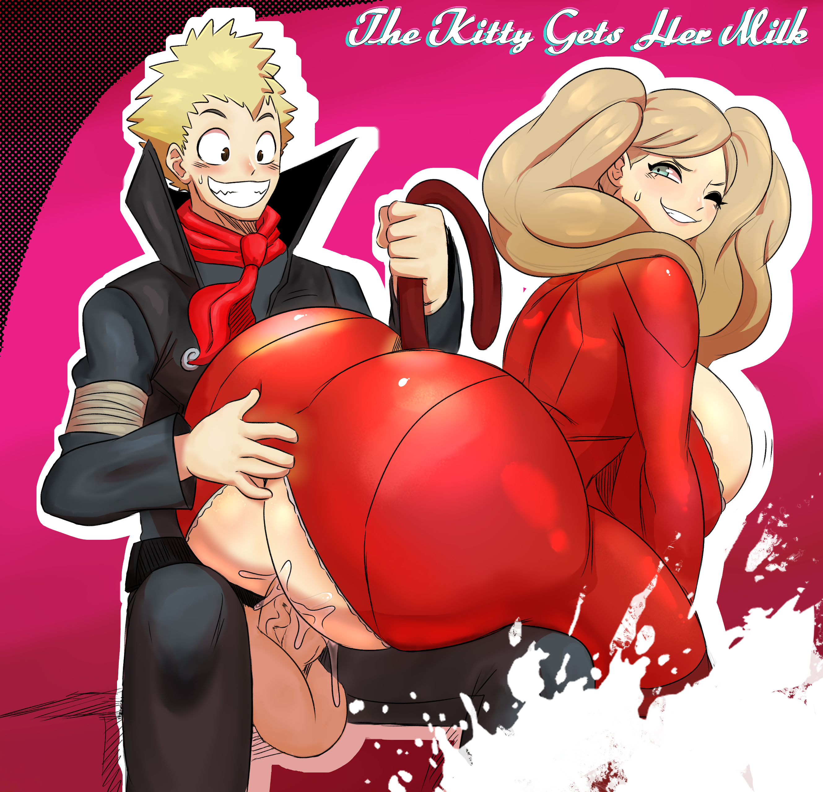 1boy, 1girls, alternate ass size, alternate breast size, ann takamaki, ascot, ass, ass bigger than head, assertive, balls, big ass, big breasts, big penis, blonde hair, bloxwhater, blue eyes, bodysuit, breasts, breasts bigger than head, brown eyes, clothed sex, clothing, cowgirl position, cum, cum inside, cum splatter, curvaceous, english text, fat ass, female, gigantic ass, hand on ass, huge ass, huge breasts, human, hyper, hyper ass, hyper breasts, kneehighs, large ass, large breasts, large penis, latex, leather, long hair, looking back, male, megami tensei, one eye closed, penis, persona, persona 5, phantom thief suit, red bodysuit, ryuji sakamoto, sex, short hair, sitting, sitting on lap, skindentation, smile, sssonic2, straight, suggestive fluid, tail grab, teeth, testicles, thick thighs, thighs, tied hair, tongue, tongue out, twintails, uncensored, unzipped, unzipped bodysuit, veiny penis
