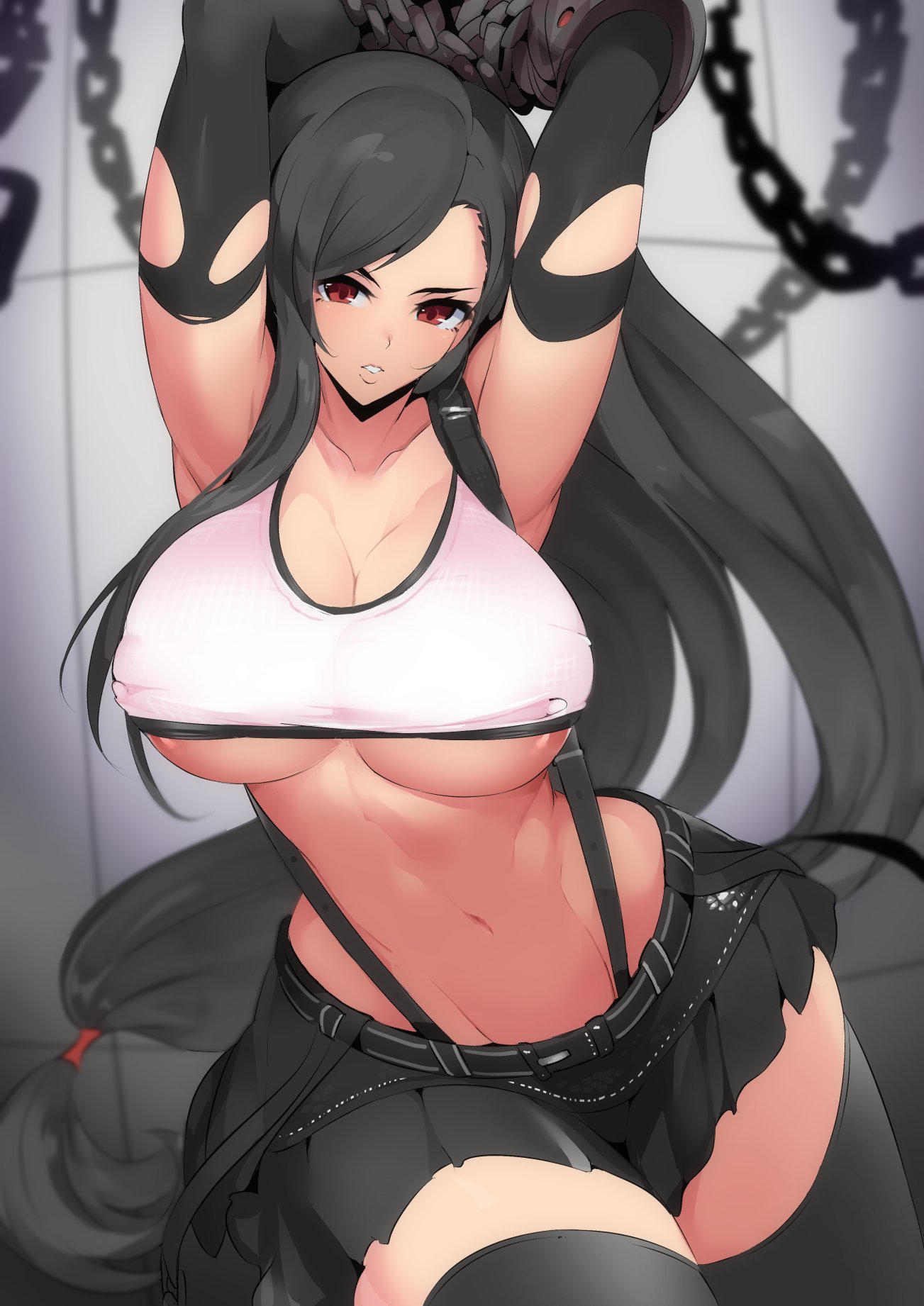 big breasts, breasts, brown eyes, brown hair, female, female only, final fantasy, final fantasy vii, long hair, nac000, nipples, nipples visible through clothing, solo, solo female, solo focus, tifa lockhart