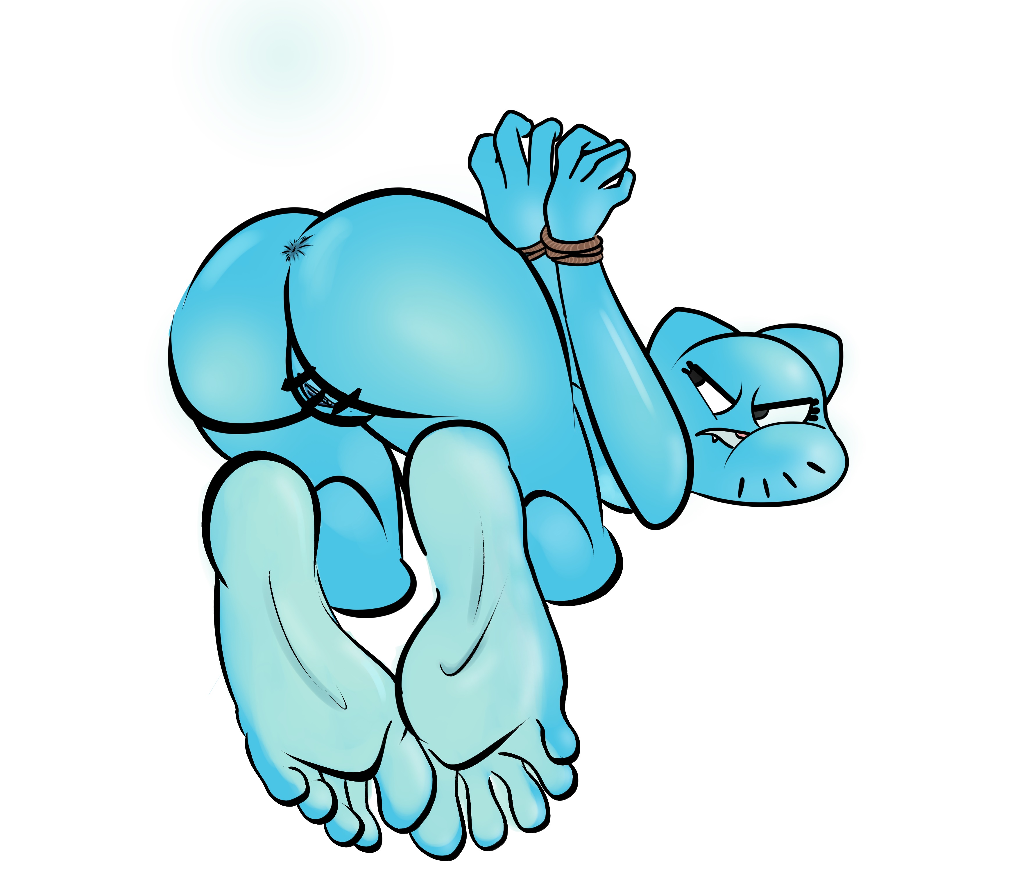 1girls, angry, angry face, annoyed, anthro, anus, ass, asshole, barefoot, big ass, blue fur, bondage, cartoon network, censored, censored pussy, domestic cat, feet, female, foot fetish, foot focus, furry, hands behind back, joe erogenous, joeerogenous, mature female, milf, nicole watterson, nude, nude female, on floor, pointless censoring, pussy, rope bondage, solo, solo female, the amazing world of gumball, two-toned soles, visible anus, visible pussy