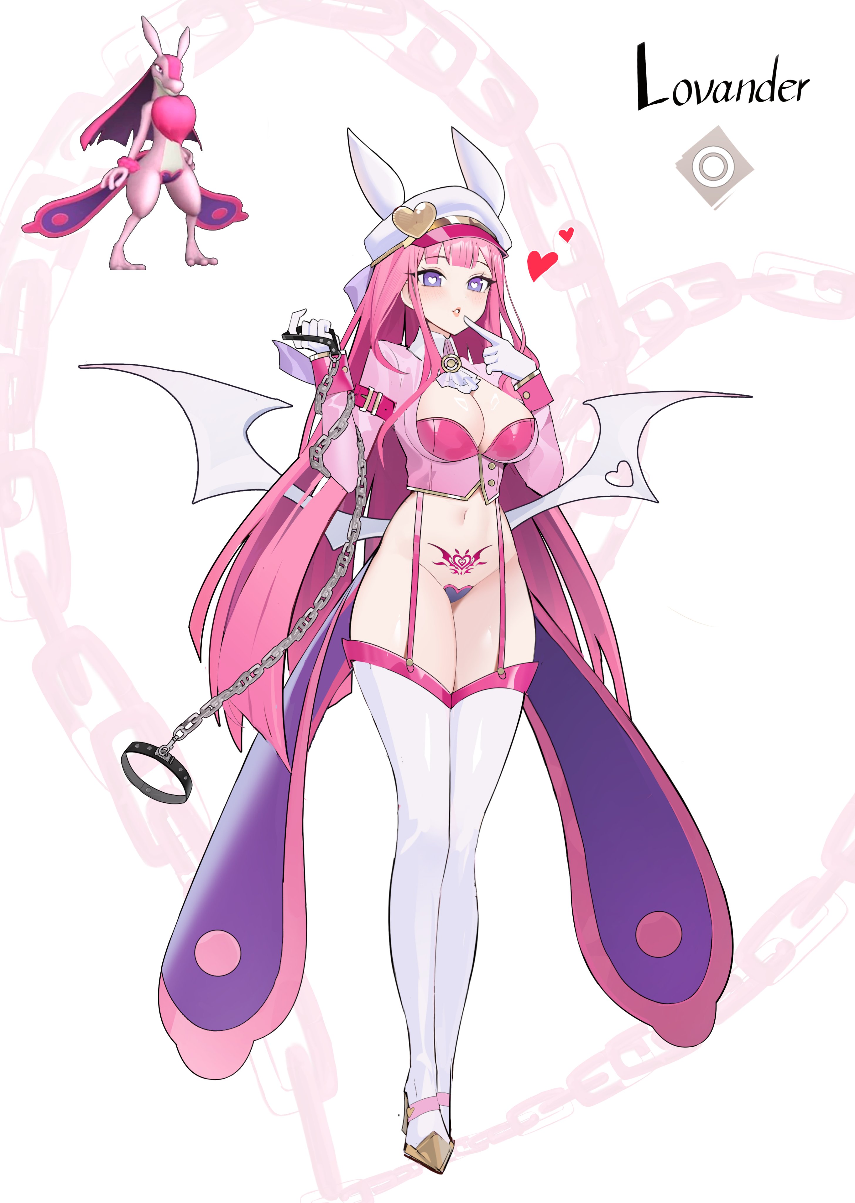 ass, big ass, big breasts, big thighs, bra, breasts, covered pussy, female, female only, heart, heart-shaped pupils, huge ass, human, humanized, long hair, looking at viewer, lovander, pal (species), palworld, pink hair, pubic tattoo, purple hair, pussy, reikolape, seductive, seductive look, solo, thick hips, thick thighs, thighhighs, thighs