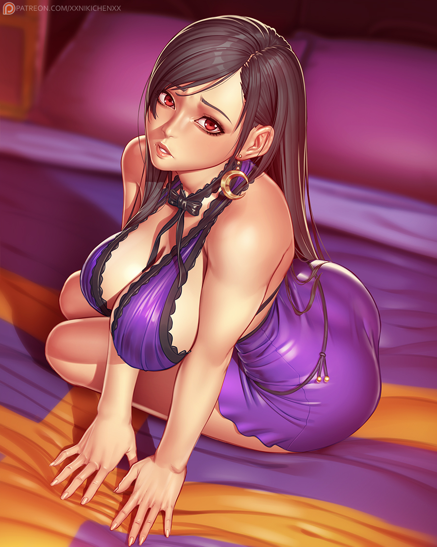 1girls, big breasts, breasts, cleavage, dress, female, female only, final fantasy, final fantasy vii, large breasts, looking at viewer, solo, tifa lockhart, xxnikichenxx