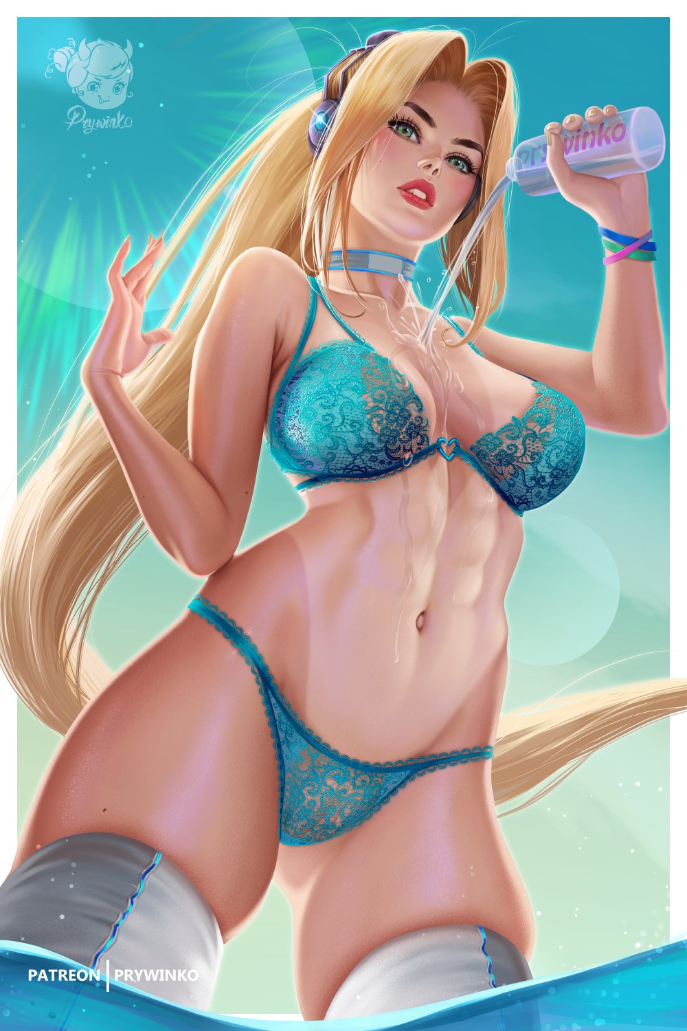 1girls, abs, big breasts, bikini, blonde hair, breasts, cleavage, female, female only, ghost (starcraft), large breasts, long hair, looking at viewer, nova (starcraft), prywinko, pussy, see-through, see-through clothing, see-through panties, see-through underwear, skindentation, solo, solo female, starcraft, terran, thighhighs