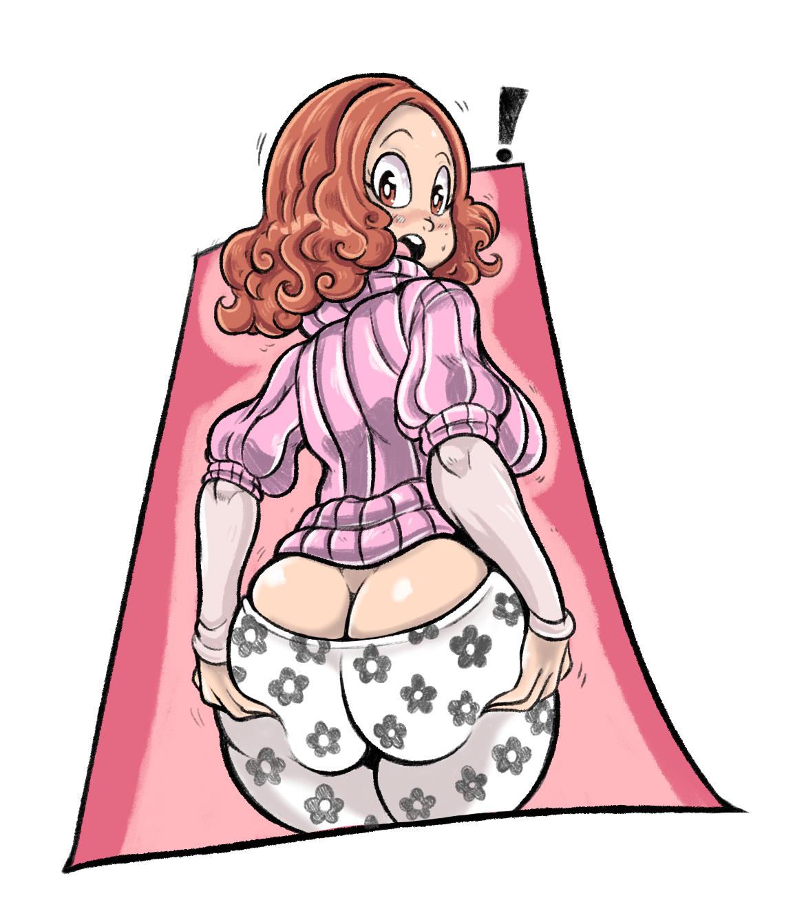!, 1girls, ass, ass focus, atlus, bubble ass, bubble butt, drillslewds, embarrassed, female, haru okumura, huge ass, looking back, persona, persona 5, solo