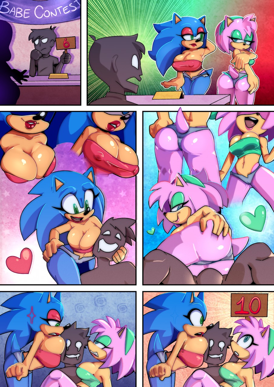 amy_rose anthro ass big_breasts breasts contest duo erect_nipples eyeshadow female genderswap_(mtf) heart hi_res makeup missphase nipple_outline nipples pose rule_63 sonic_(series) sonic_the_hedgehog sonic_the_hedgehog_(series) sonique_the_hedgehog