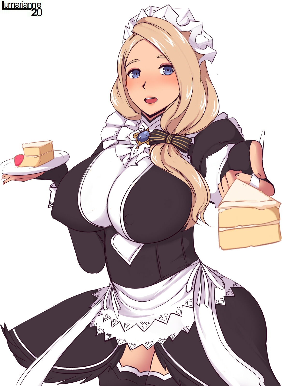 1girls, alternate breast size, alternate version available, big breasts, blonde hair, blue eyes, breasts, color, female, female only, fire emblem, fire emblem: three houses, large breasts, long hair, lumarianne20, maid outfit, mature female, mercedes von martritz, nintendo, ponytail, solo, solo focus