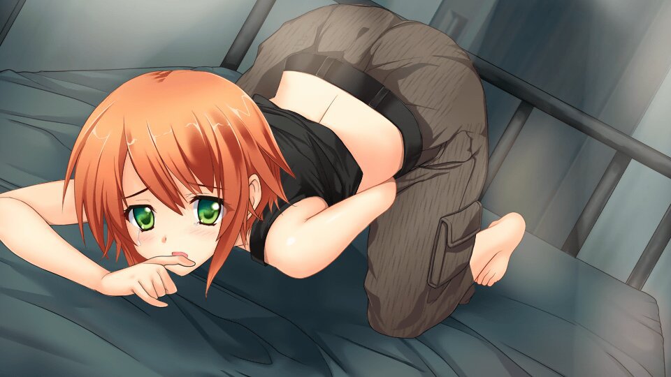 1girls anett_hosenfeld clothing female green_eyes masturbation muv-luv orange_hair schwarzesmarken short_hair tomboy