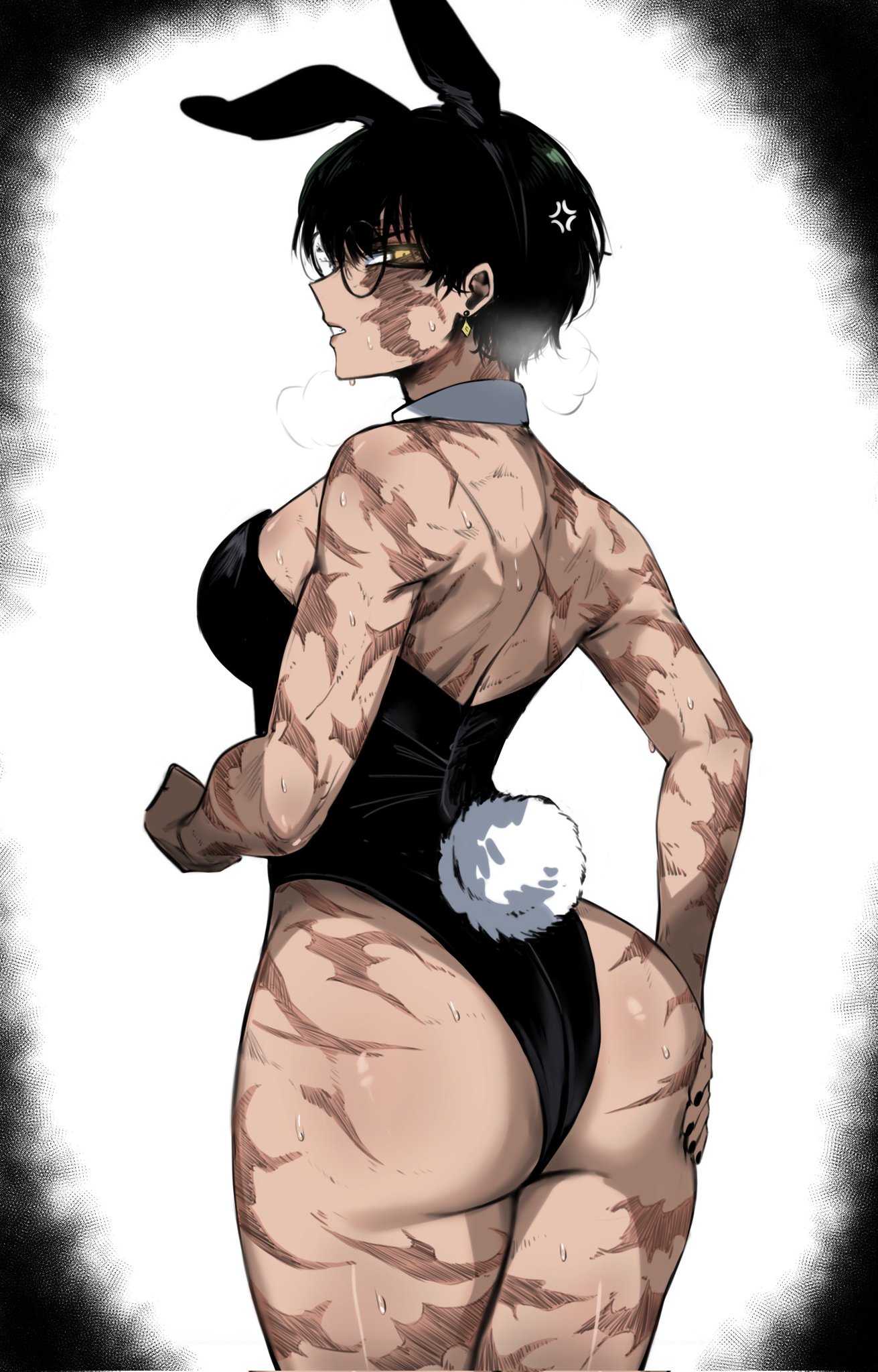1girls, ass, big ass, big butt, big penis, black hair, black-haired female, bunny ears, bunny tail, bunnysuit, burn scar, burn scars, color, colored, earrings, female, female only, glasses, gonzalo costa, jujutsu kaisen, male, masoq095, penis, scar, scars all over, short hair, solo, solo female, solo focus, thick thighs, thighs, wide hips, yellow eyes, zenin maki