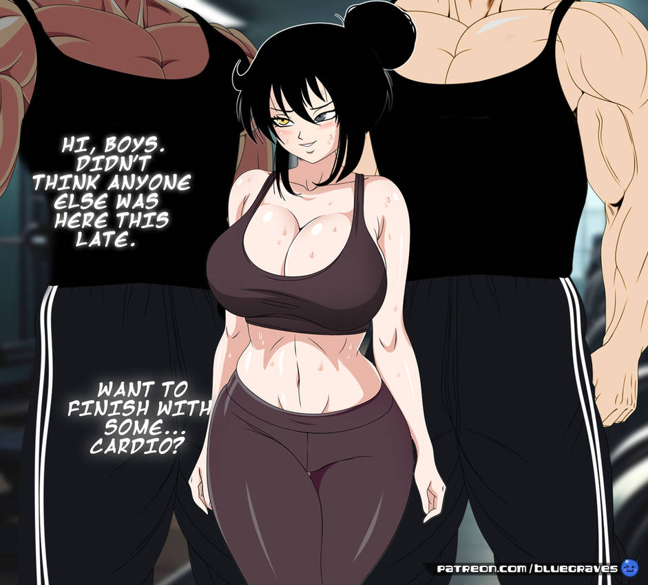 black_hair bluegraves female_oc gym gym_clothes muscular_male original_characters original_female_character