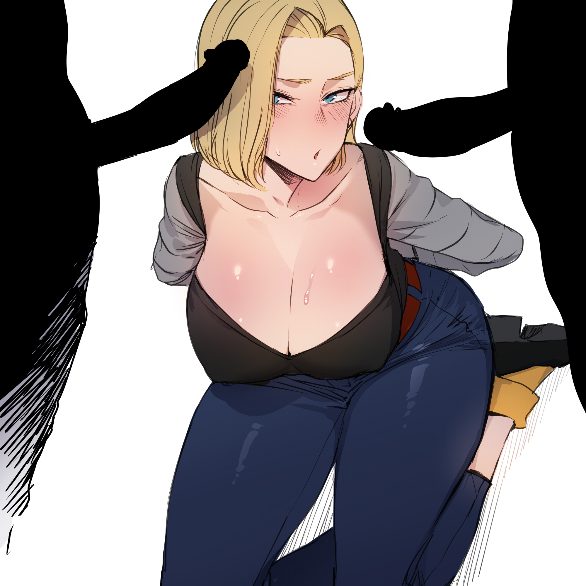 1girls, android 18, ass, blonde hair, blue eyes, breasts, cameltoe, cleavage, curvy, dragon ball, erect nipples, female, gigantic breasts, huge areolae, huge ass, jeans, male, nipples, penis, penis awe, puffy nipples, pussy, ratatatat74, short hair, sketch, thick lips, voluptuous, wide hips