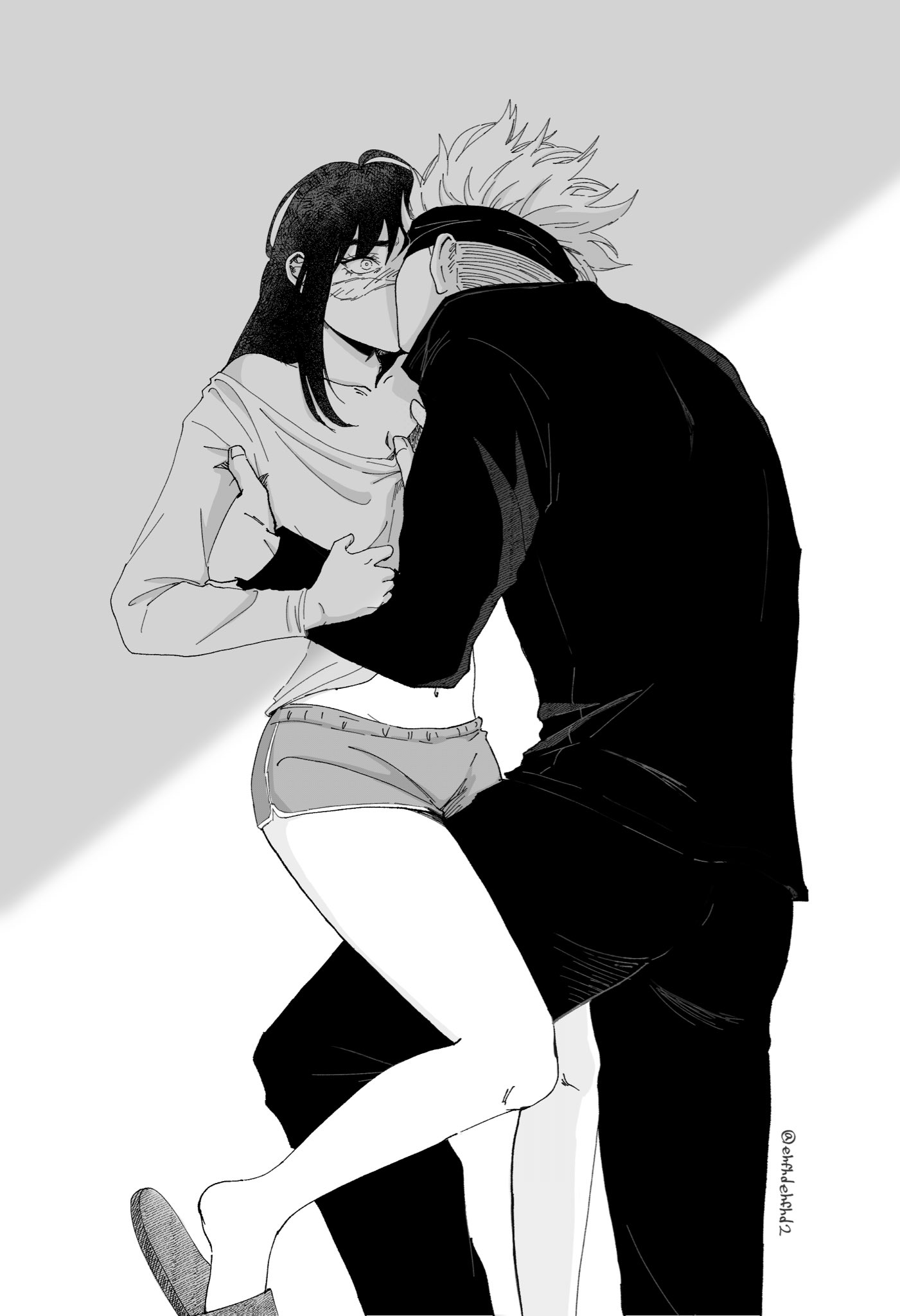 1boy, 1girls, ehfhdehfhd2, female, jujutsu kaisen, kissing, male, satoru gojo, straight, tagme, tagme (artist), utahime iori