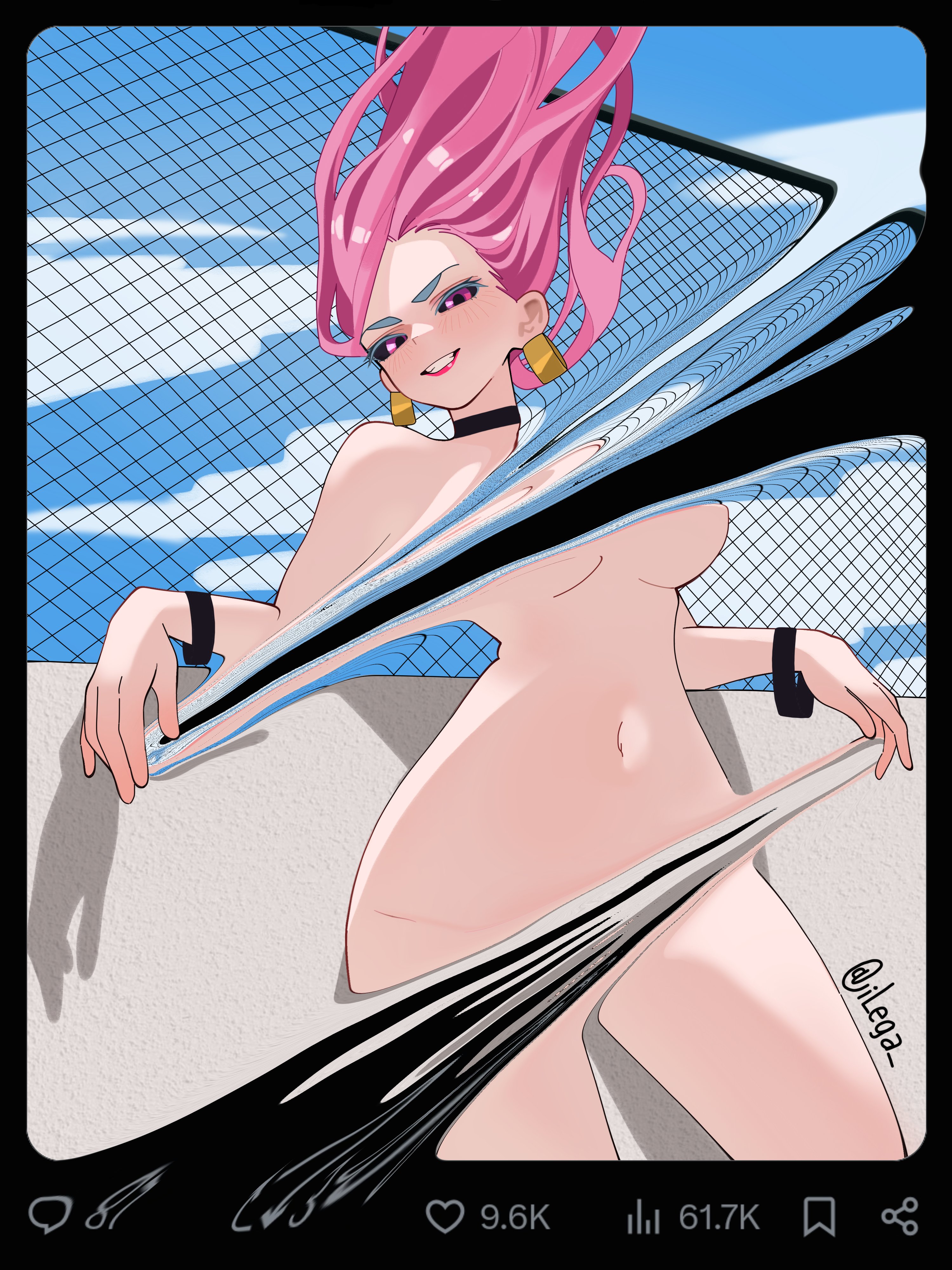 big ass, big butt, big thighs, big tits, big titties, censored, curvaceous, curvaceous female, curvaceous figure, curvy, curvy figure, curvy hips, female, female focus, female only, ilega, jujutsu kaisen, long hair, naked, nude, nude female, pale skin, pale skinned female, pink eyes, pink hair, uro takako
