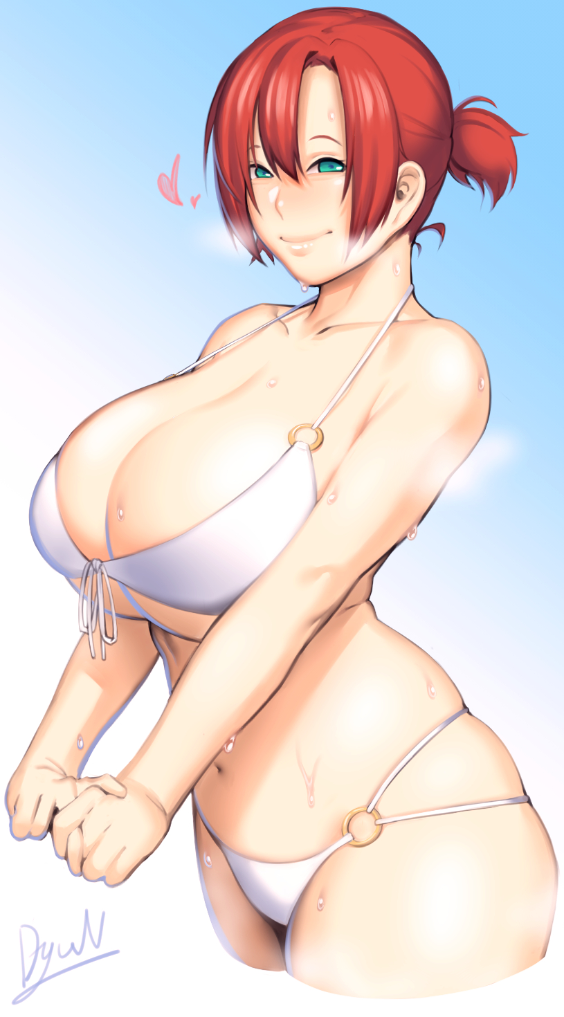 1girls 2020 bikini blue_eyes boudica_(fate) dyun fate/grand_order fate_(series) female female_only large_breasts ponytail red_hair servant_(fate) short_hair solo solo_focus source_request