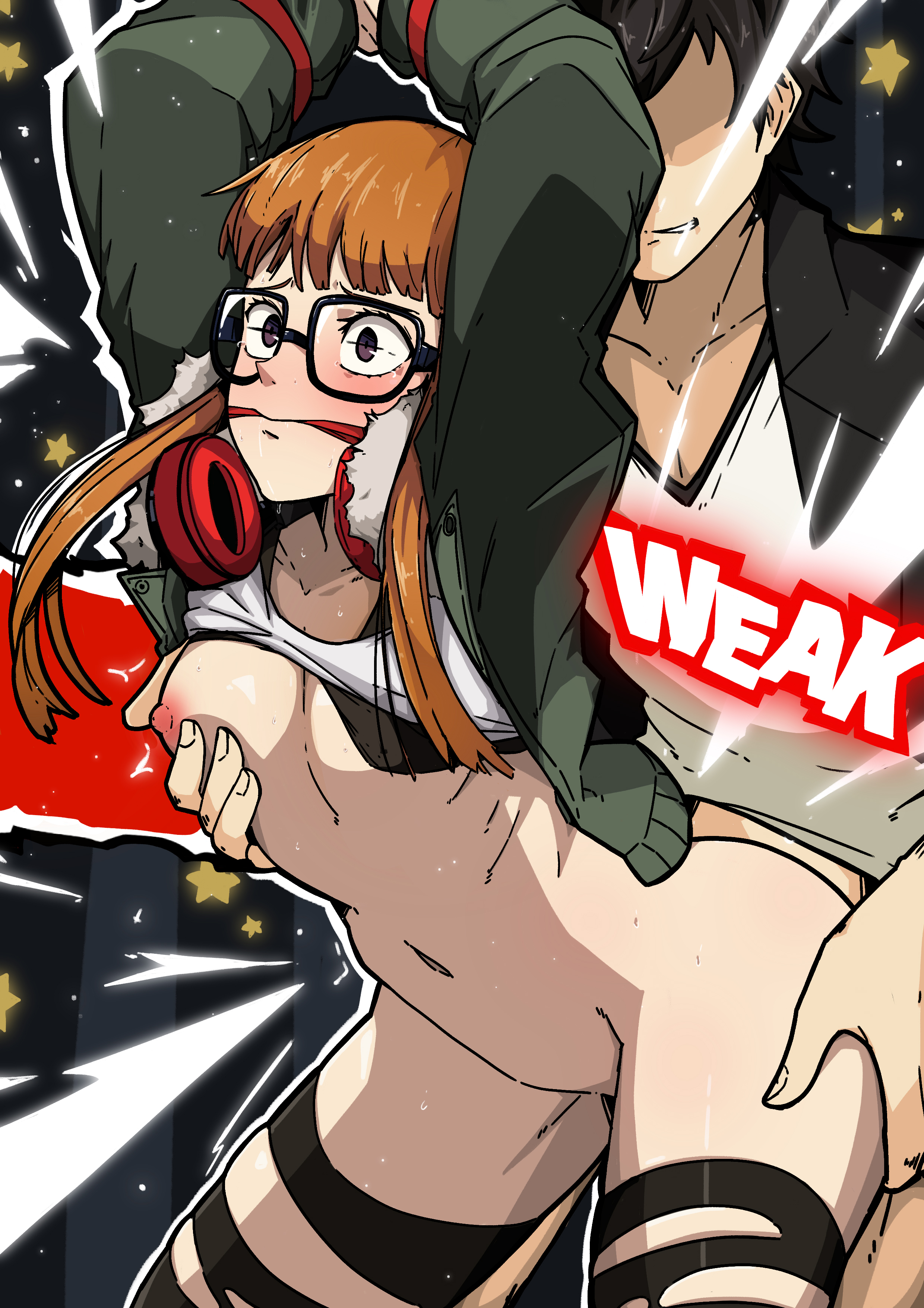1boy, 1girls, 2d, atlus, bdsm, bondage, bound wrists, breast grab, breasts, clothed sex, doggy style, dubious consent, female, from behind position, gagged, glasses, green jacket, jacket, male, mark gavatino, megami tensei, no bra, no panties, persona, persona 5, petie, petite, questionable consent, rape, ren amamiya, sakura futaba, sex, solo female, solo focus, standing sex, tagme, taken from behind, tears, thighs