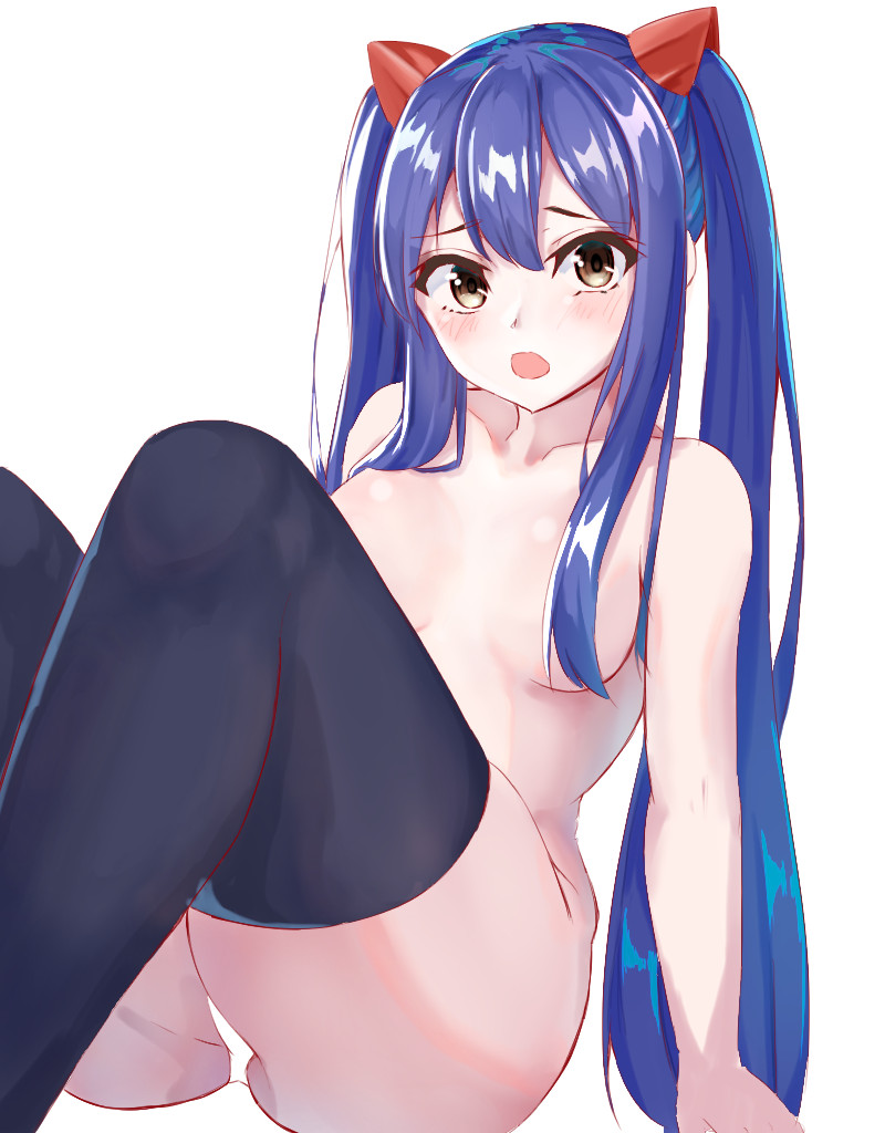 1girls, blue hair, breasts, brown eyes, covered nipples, fairy tail, female, female only, long hair, small breasts, solo, thighhighs, twintails, wendy marvell, white panties, young, ななつ