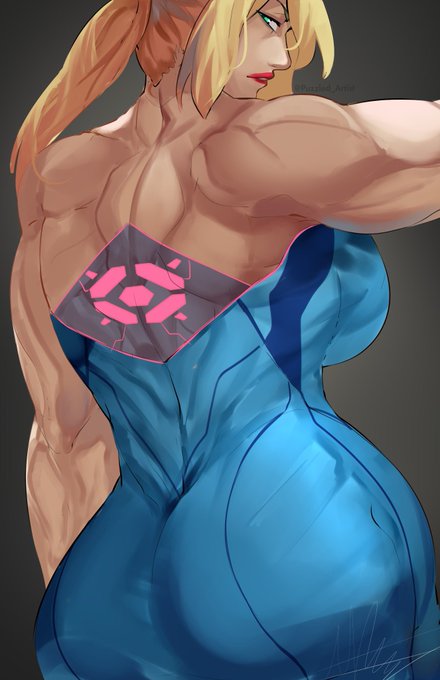 1girls ass back back_view blonde_hair female female_only fit_female looking_back looking_over_shoulder metroid muscular muscular_back muscular_female nintendo partially_clothed ponytail puzzled_artist samus_aran solo solo_female wide_hips zero_suit zero_suit_samus