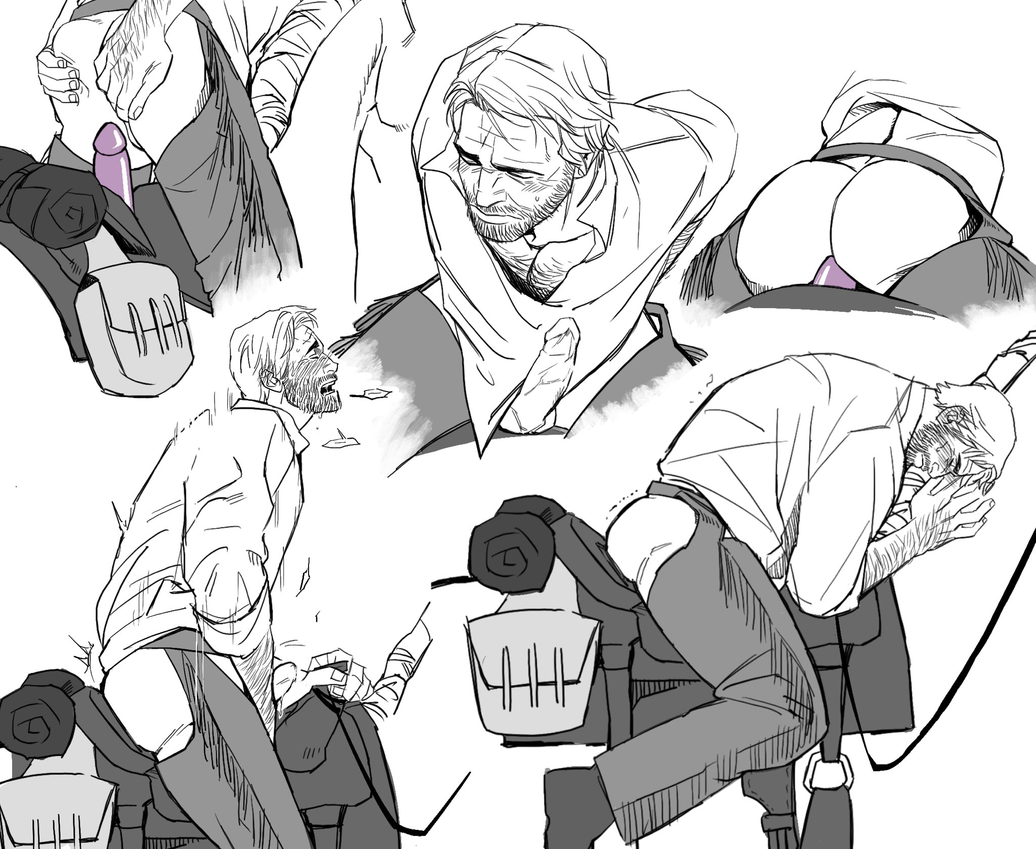 1boy, 1horse, anal, anal penetration, arm hair, arthur morgan, ass, ass focus, ass up, balls, ballsack, beard, beard stubble, blush, blushing, bonjourdraws, butt, chaps, chest hair, cock, cowboy, dick, dildo, embarrassed, eyes closed, facial hair, fit, fit male, furrowed brow, gay, gay male, hair, hairy, hairy chest, hairy male, holding, holding ass, horse, horse riding, leaning forward, male, male focus, male only, masturbation, moaning, mouth open, multiple views, mustache, pecs, penis, purple dildo, red dead redemption (series), red dead redemption 2, riding, riding dildo, riding horse, saddle, sex toy, solo male, source request, spread ass, spreading ass, spreading own ass, submissive, submissive male, touching self, tremble spikes, trembling, yaoi