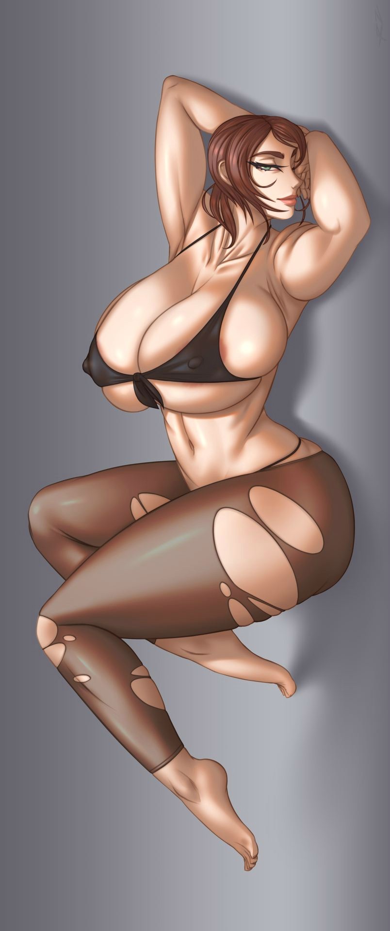 big_ass big_breasts bikini brown_hair edit edited green_eyes huge_ass huge_breasts ponytail quiet_(metal_gear) raidouzero