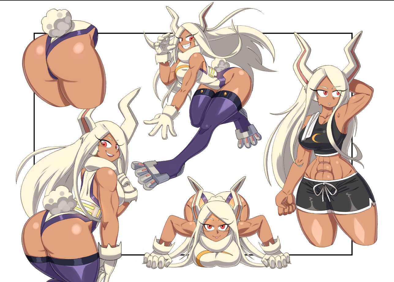 1girls, abs, animal ears, animal tail, ass, ass shot, ass up, bent over, big ass, big breasts, black shorts, bottomwear, breasts, bunny ears, bunny tail, female, female only, full body, gloves, hair, handwear, hero outfit (mha), hips, huge ass, huge breasts, legs, legwear, leotard, long hair, miruko, mossy (artist), multiple views, muscles, muscular, muscular female, my hero academia, red eyes, rumi usagiyama, shorts, smile, solo, solo female, sports bra, sports uniform, sportswear, superhero costume, superheroine, sweat, sweatdrop, tail, thick thighs, thighhighs, thighs, tongue, tongue out, topwear, white hair, wide hips