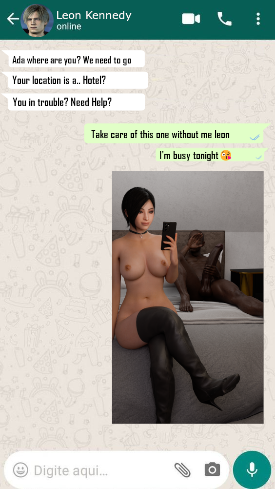 3d ada_wong ada_wong_(adriana) asian_female boots capcom cheating cuckold dark-skinned_male dark_skin female interracial leon_scott_kennedy melanin mr._k mr_k resident_evil resident_evil_4 resident_evil_4_remake smartphone telephone whatsapp