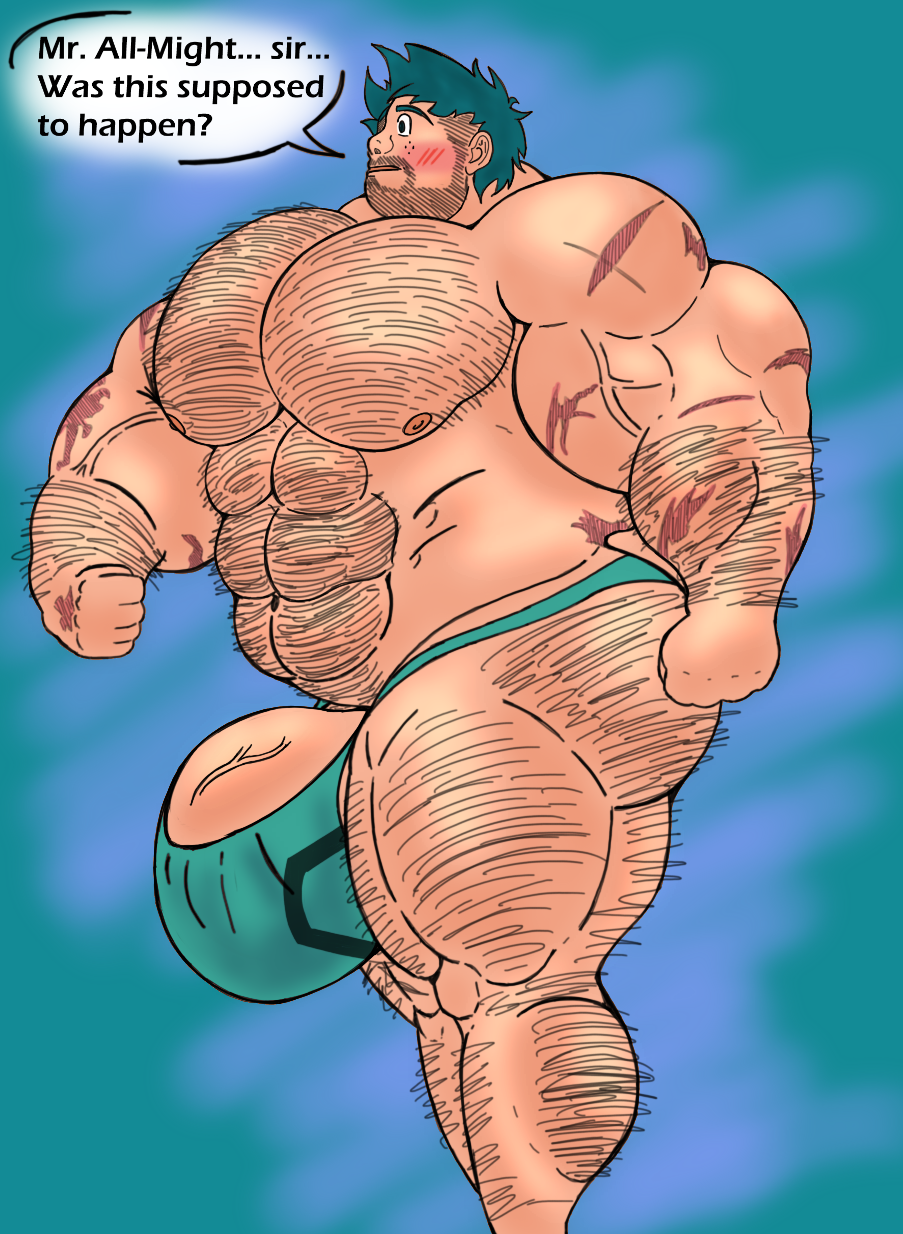 bara big_muscles body_hair commission excessive_body_hair hyper_muscles hyper_penis izuku_midoriya man_thong muscle_growth muscular_male my_hero_academia revindi side_profile what