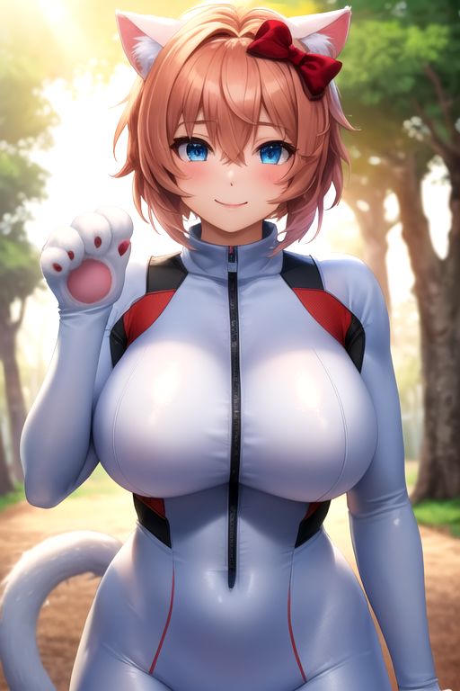 1girls 2024 ai_generated big_breasts blue_eyes blush bodysuit bow bow_in_hair breasts clothed clothed_female clothing cute doki_doki_literature_club fake_ears fake_tail female female female_only fursuit hair_between_eyes human human_only light-skinned_female light_skin looking_at_viewer nai_diffusion pink_hair red_bow sayori_(doki_doki_literature_club) short_hair smile solo solo_female stable_diffusion standing video_game video_game_character