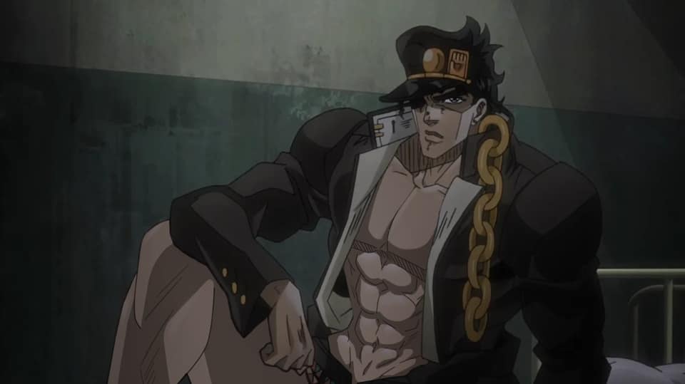 1boy david_productions edit jojo's_bizarre_adventure jotaro_kujo male male_only muscular_male pantsless pecs shirtless shirtless_male solo stardust_crusaders