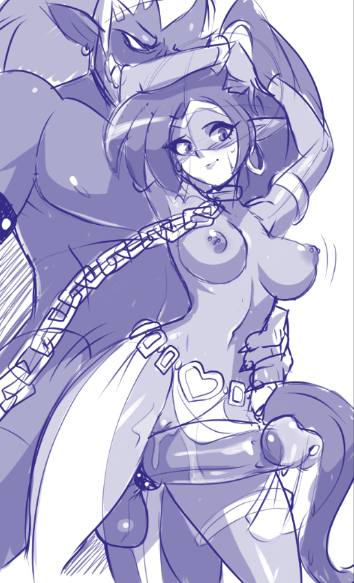 1boy, 1girls, big penis, bigdeadalive, dancing, female, harem outfit, leaking precum, male, monochrome, penis, penis between legs, precum, precum bubble, precum drip, precum leaking, precum on penis, precum string, precum trail, shantae, shantae (character), sketch, slave, slave girl, slave outfit, straight hair, veil
