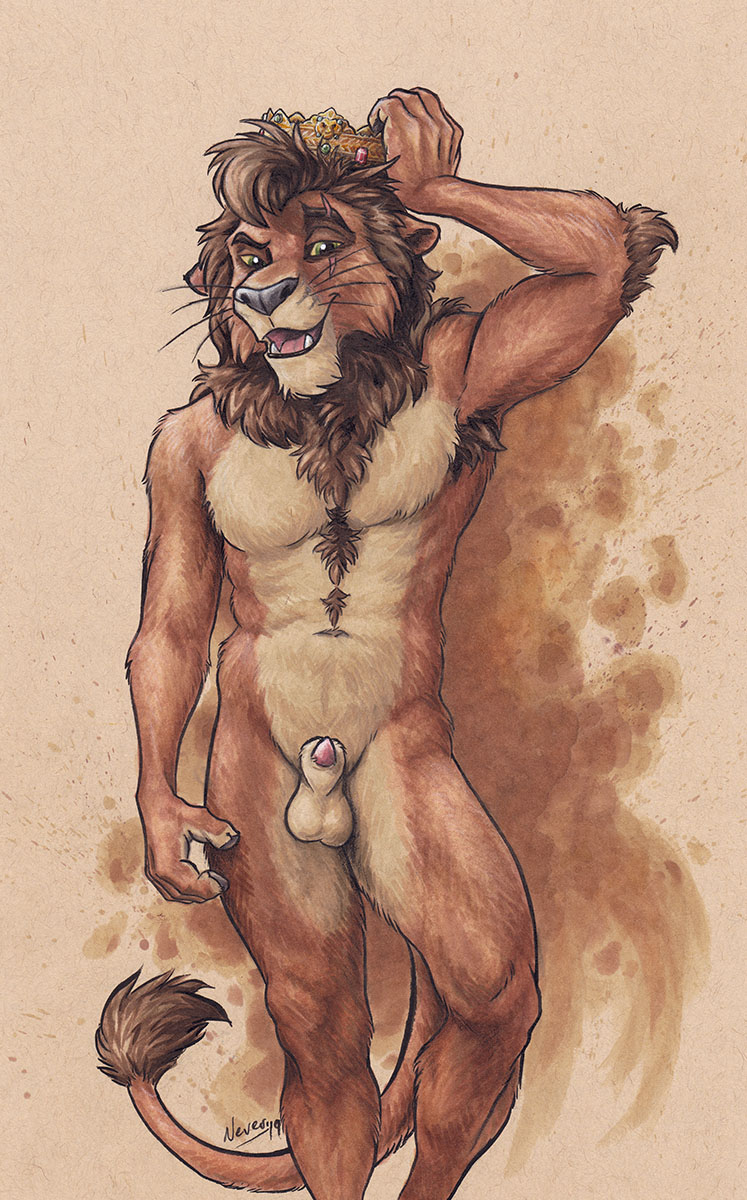 animal_genitalia anthro anthrofied armpit_hair balls body_hair crown disney felid genitals half-closed_eyes hi_res kovu lion looking_at_viewer male male_only mammal mostly_nude narrowed_eyes neverwolf open_mouth pantherine penis penis_tip sheath simple_background smile solo standing the_lion_king the_lion_king_ii:_simba's_pride