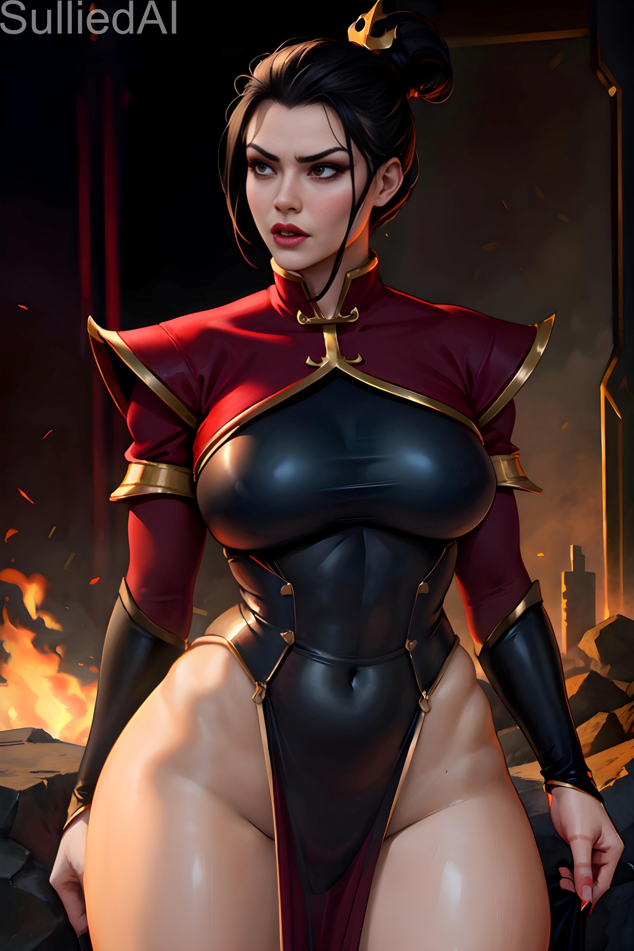 1girls, ai generated, avatar legends, avatar the last airbender, azula, big breasts, breasts, cameltoe, cleavage, dragon wings, female, fire nation, large breasts, leotard, muscular, muscular female, nickelodeon, pussy, solo female, sulliedai, thick thighs, wide hips