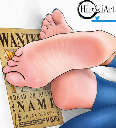 2d, feet, female, female only, foot fetish, foot focus, full color, fully clothed, hiroki (hirokiart), nami (one piece), no penetration, one piece, post-timeskip, solo, solo female, tagme, text, wanted poster