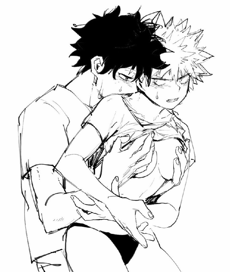 artist request, blush, female, female bakugou, fondling, freckles, genderswap, genderswap (mtf), izuku midoriya, katsuki bakugou, my hero academia, rule 63, straight hair, sweat