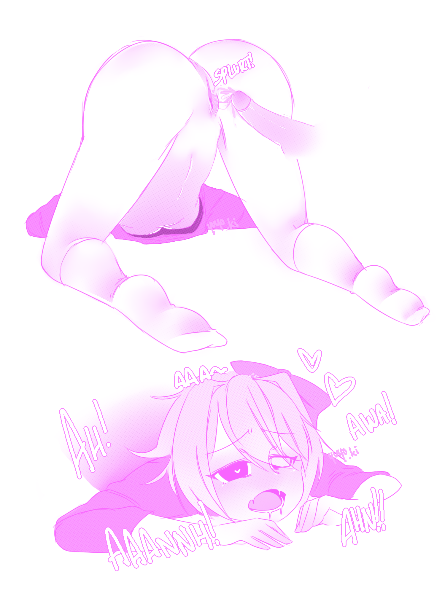 ahe gao, artist request, ass, ass up, bow, cum, doki doki literature club, face down, face down ass up, female, from behind, hair bow, heart, heart-shaped pupils, hearts, male, penis, pussy, sayori (doki doki literature club), short hair, socks, splurt, tagme, text, vulva