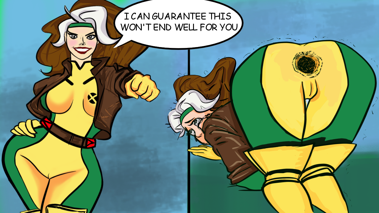 2koma, anal, anal through clothes, anna marie, anus, ass, bent over, big ass, big breasts, bodysuit, breasts, cameltoe, clothing skin, female, forced in by cock, forced in fabric, headband, instant loss 2koma, male, marvel, marvel comics, penetration through clothes, penis, plusbestia, pussy, rape, rogue (x-men), skin tight, tears, text, through clothes, uncensored, wide hips, x-men