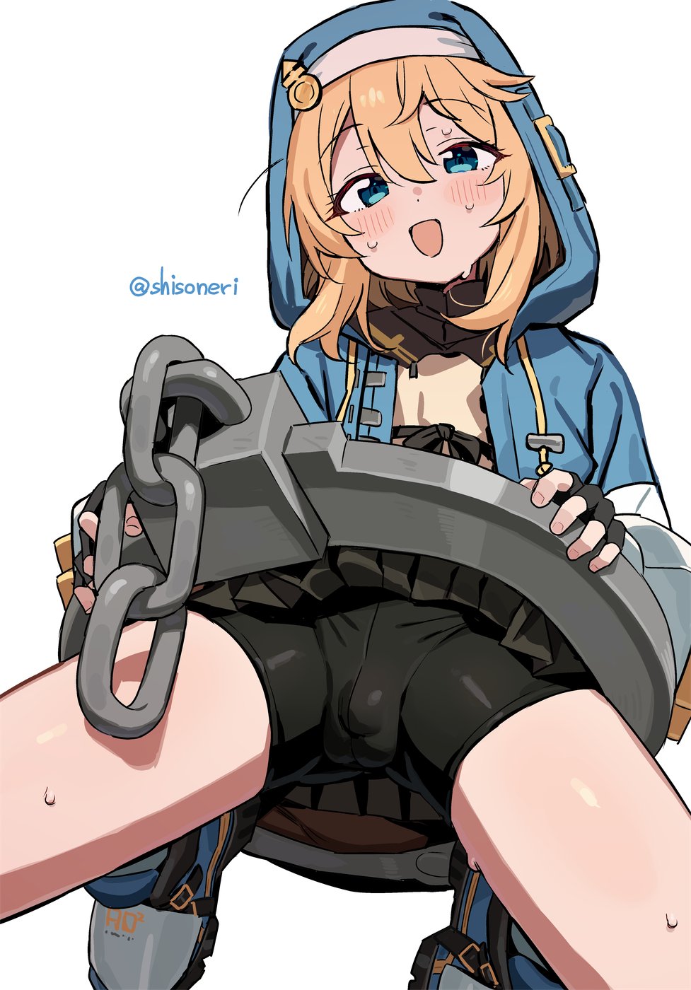 1boy blonde_hair blue_eyes bridget bulge bulge_through_clothing femboy feminine_male guilty_gear guilty_gear_strive male male_focus male_only otoko_no_ko pale_skin pants shisoneri skirt small_penis solo tagme