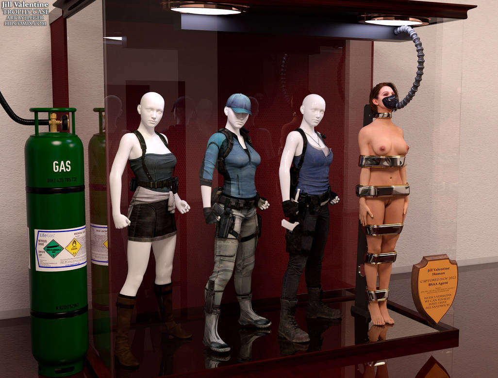 3d bound bound_arms bound_legs completely_nude completely_nude_female jill_valentine mannequin nude nude_female resident_evil thejpeger trophy_case unconscious unconscious_female