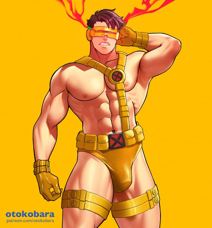 1boy biceps brown_hair chest cyclops_(x-men) male male_only marvel marvel_comics muscular muscular_male otokobara scott_summers solo uncensored x-men yaoi