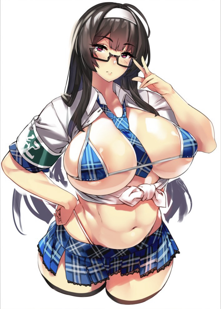 big_breasts chubby glasses school_uniform takamura_wamu