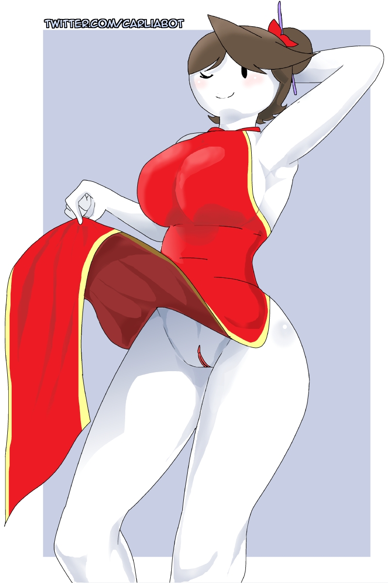 1girls, 2020, armpit, asian clothing, blush, breasts, brown hair, carliabot, china dress, chinese clothes, clothing lift, eyelashes, female, female only, hand behind head, jaiden, jaiden animations, jaidenanimations, mob face, one eye closed, partially clothed, pussy, pussy peek, smiling, solo, thighs, twitter username, watermark, white background, youtube, youtuber