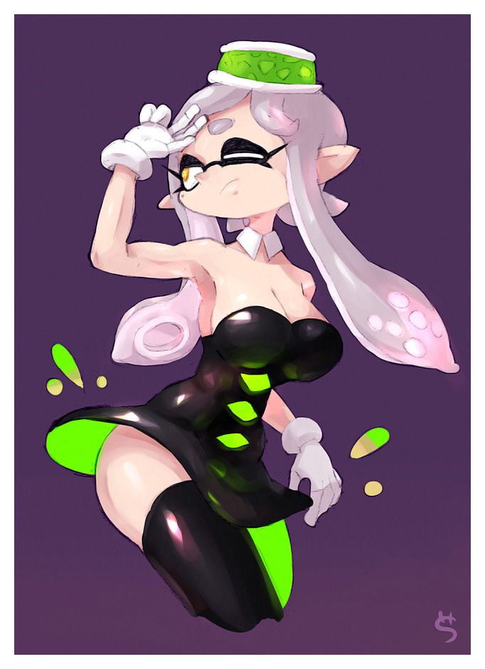 ass, breasts, domino mask, female, marie (splatoon), nintendo, splatoon, thighhighs, yuta agc
