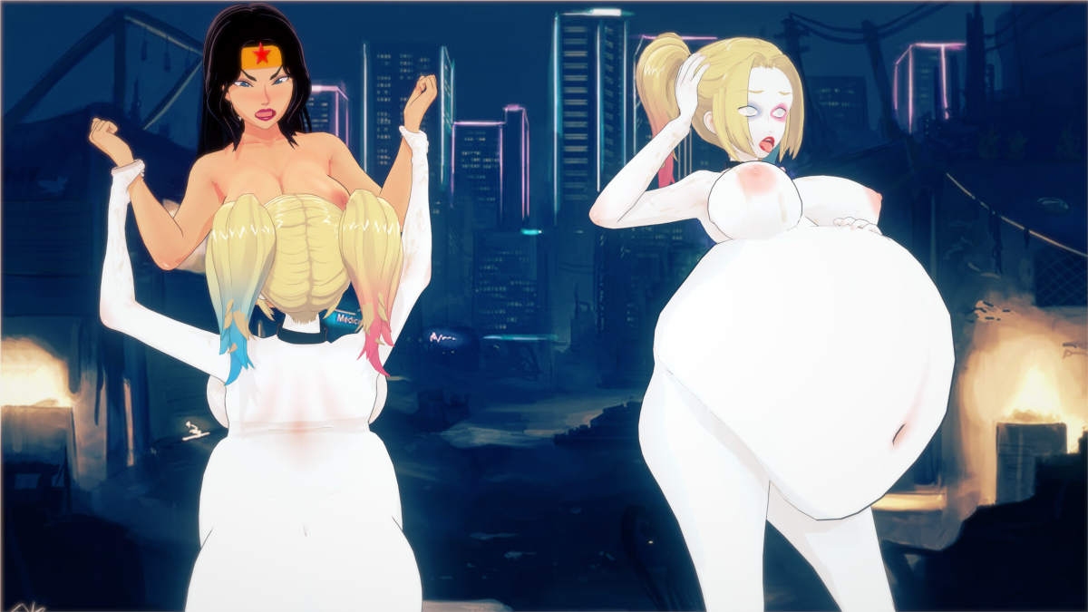 2girls, 3d, 3d (artwork), amazon, batman (series), belly, big belly, black hair, blonde hair, dc, dc comics, diana prince, female, female only, female pred, female prey, harleen quinzel, harley quinn, oral, oral vore, primalnox, same size vore, superheroine, tiara, uncensored, vore, vore belly, wonder woman, wonder woman (series)