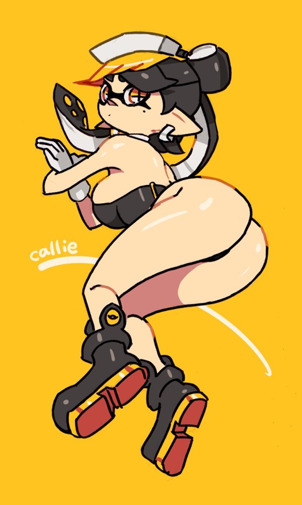 ass, callie (splatoon), female, laying, laying on side, looking at viewer, nintendo, splatoon, yuta agc