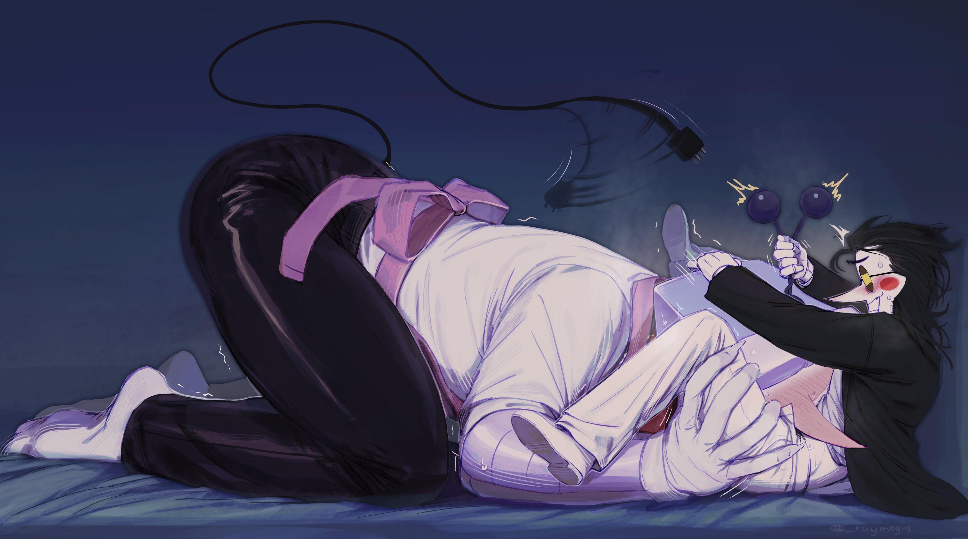 2boys, blowjob, deltarune, deltarune chapter 3, duo, duo focus, fully clothed, gay, gay sex, hands on thighs, male, male only, male/male, passionate, passionate sex, raymogus, size difference, spamtenna, spamton g spamton, tenna (deltarune), yaoi
