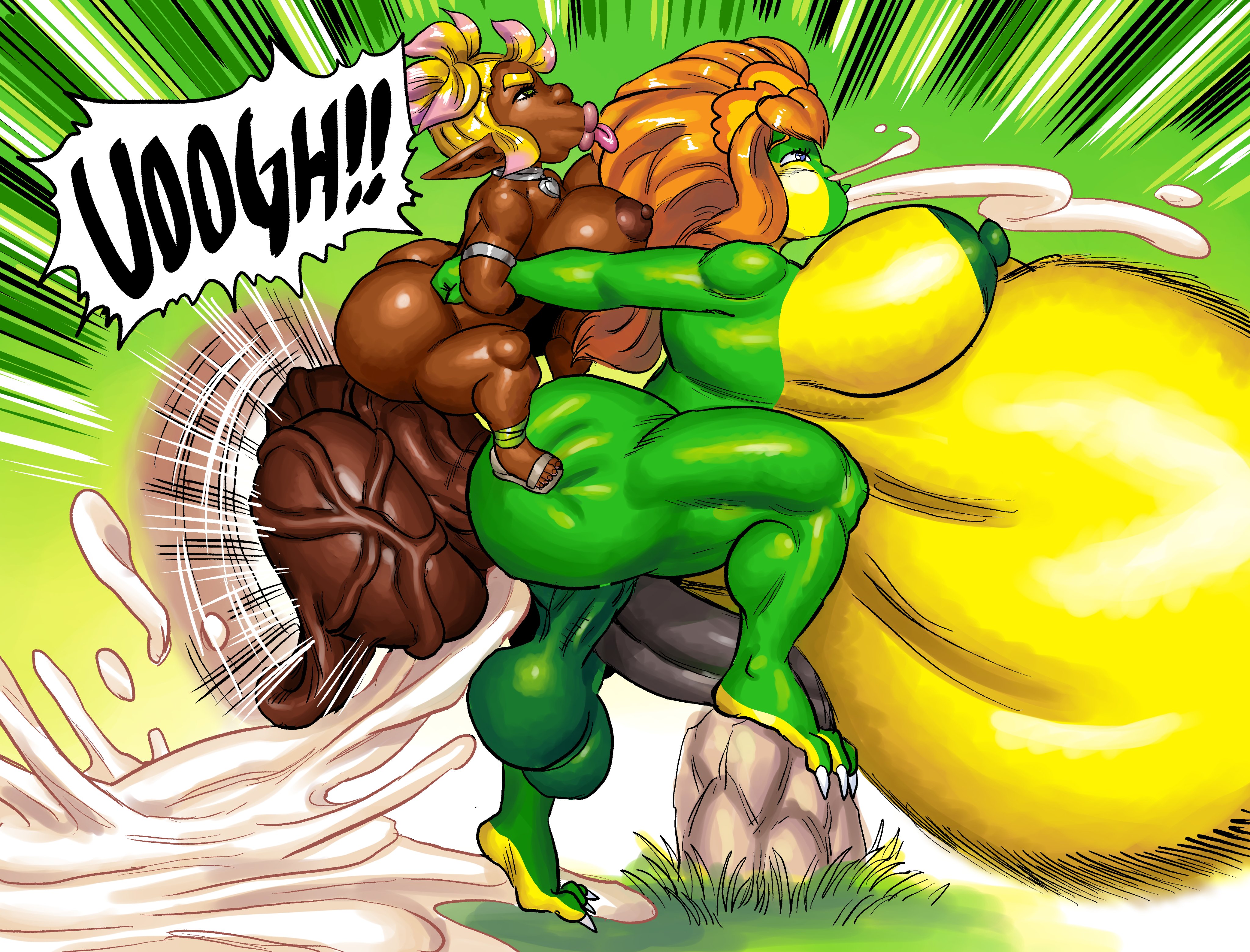 2futas, balls, balls clench, balls clenching, cock, cum, cum inflated belly, cum inside, cumflation, ejaculation, excessive cum, freesia (goudadunn), furry, furry only, futa on futa, futanari, gigantic penis, goudadunn, green skin, height difference, huge balls, huge cock, hung, hung bottom, hung futa, hyper, hyper balls, hyper penis, inflation, intersex, massive penis, orgasm, original characters, penis, penis size difference, scalie, sex, size difference, small dom big sub, testicles, umbri, vein, veins, veiny, veiny balls, veiny penis