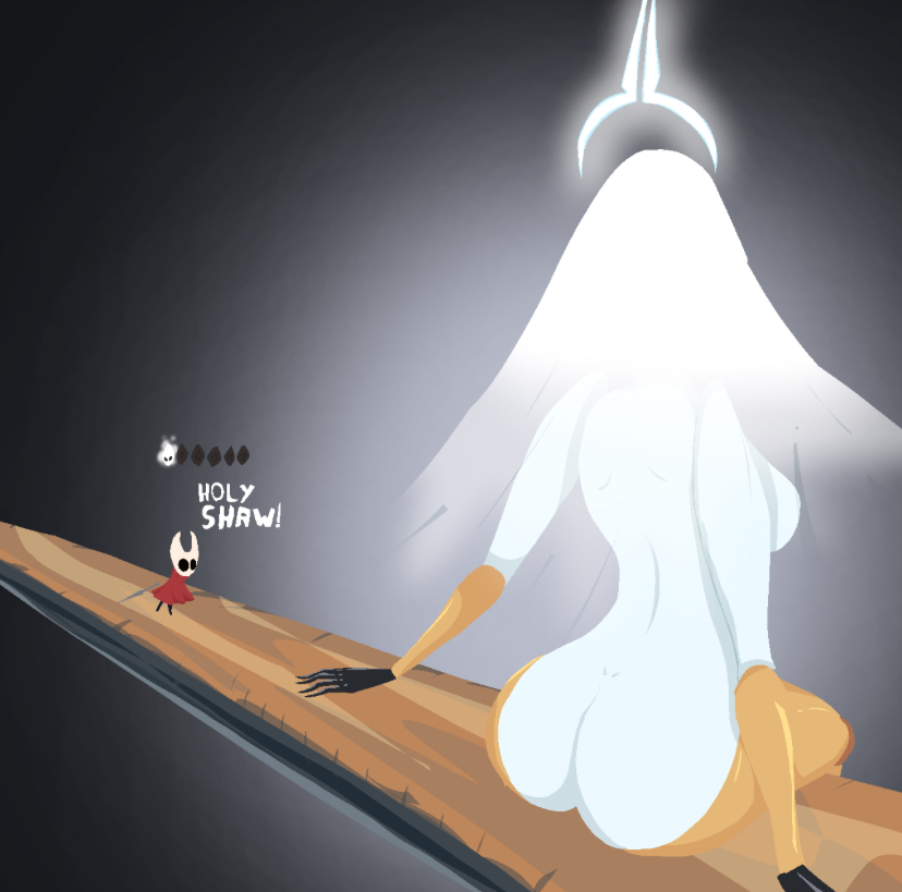 2girls, ass, big ass, big butt, curvy figure, female, female focus, goddess, grand mother silk, hollow knight, hollow knight: silksong, hornet (hollow knight), long hair, looking away, sitting, size difference