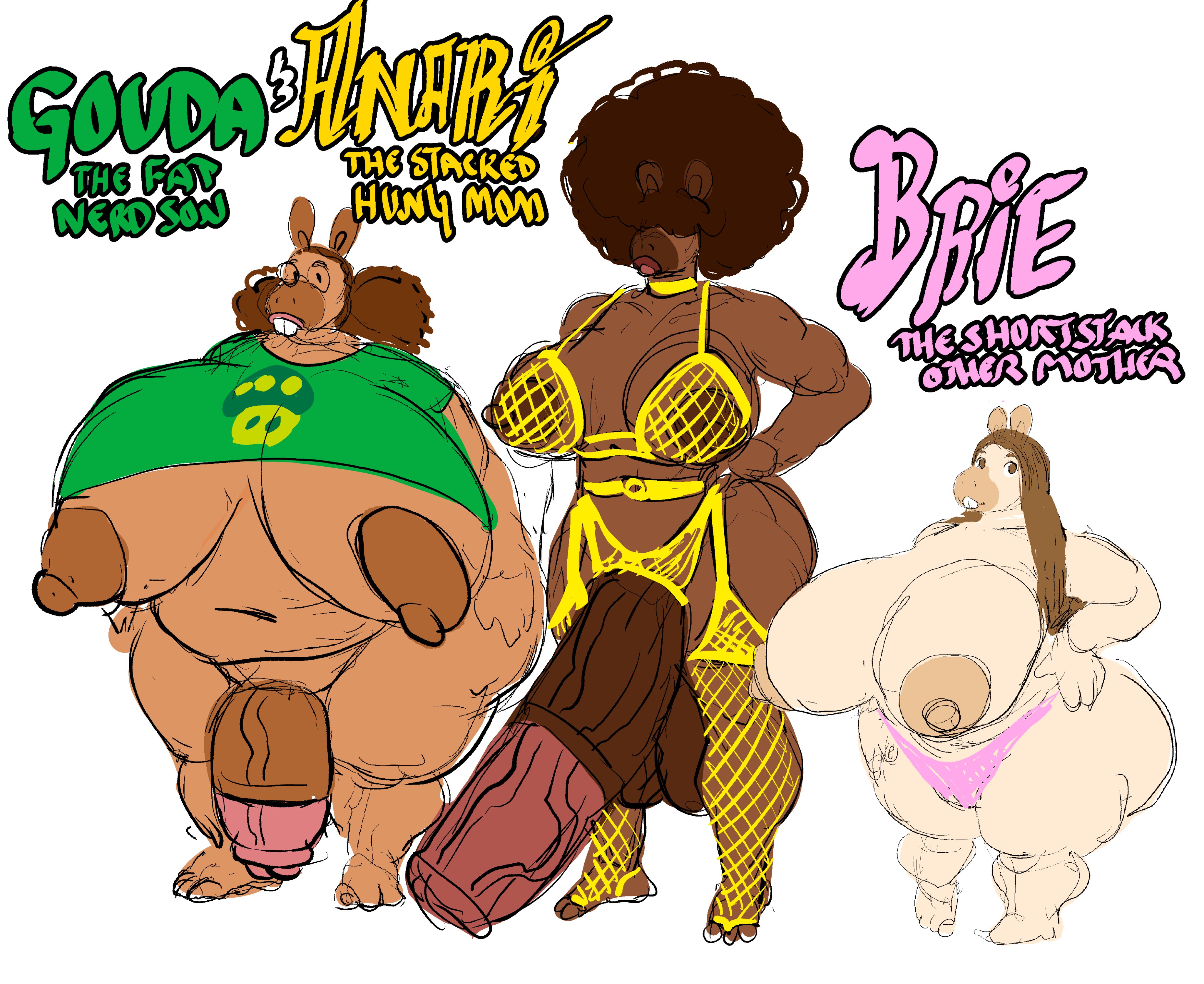 anari (goudadunn), breasts, brie (goudadunn), female, furry, futanari, gouda (goudadunn), goudadunn, huge cock, intersex, male, male with breasts, mother, penis, shortstack